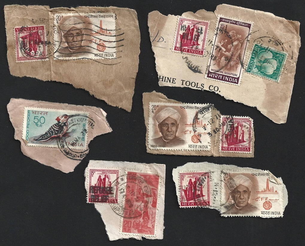 India 1971 Refugee Relief rubberstamp ovpts on pieces 19 pic LARGE COLLECTION