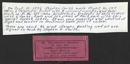 India 1936 FLOOD ROCKET JOHN WINTERTON signed label EZ 1A1. 96 issued