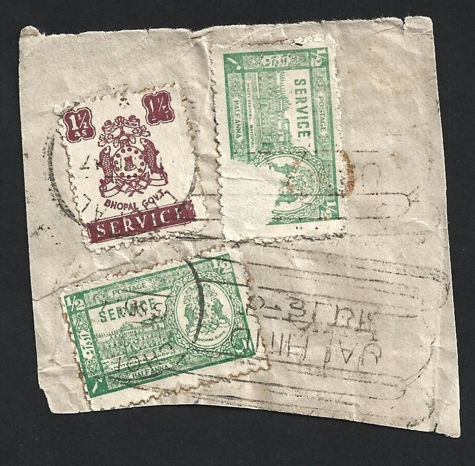 India Bhopal State unusual printing error & usage on piece