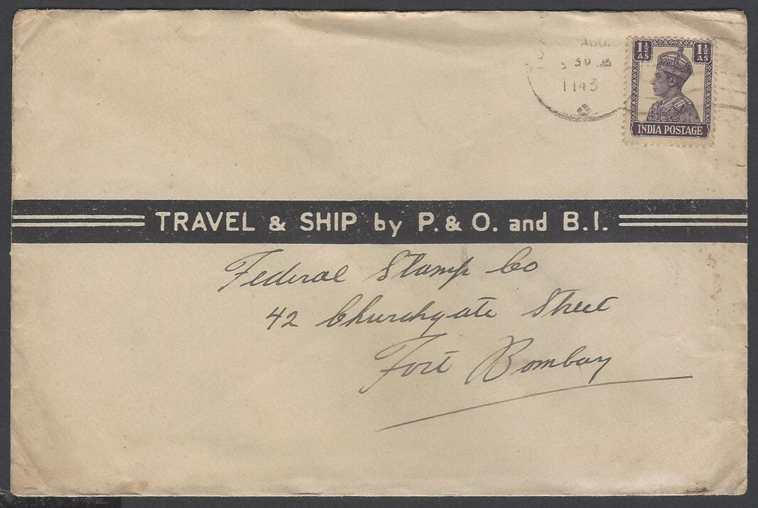 AOP P&O and B.I. envelope used from Colombo to Bombay with India KGVI stamp
