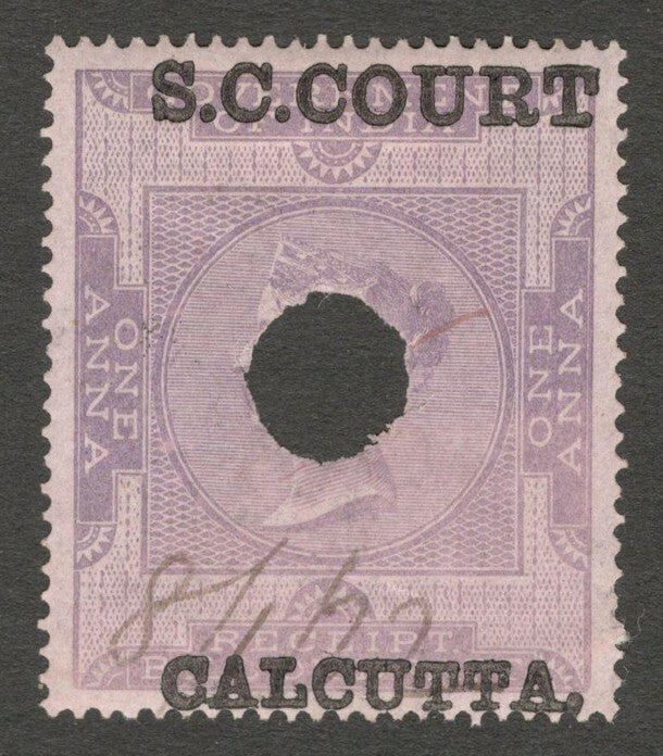 AOP India 1868-69 S. C. COURT CALCUTTA ovpt on QV 1a receipt used Bft 40