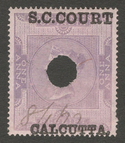 AOP India 1868-69 S. C. COURT CALCUTTA ovpt on QV 1a receipt used Bft 40