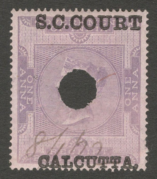 AOP India 1868-69 S. C. COURT CALCUTTA ovpt on QV 1a receipt used Bft 40