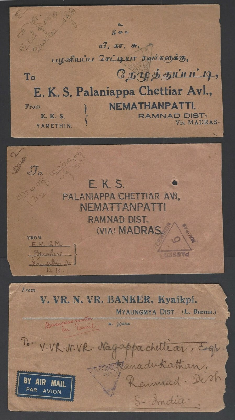 Burma WW2 1939-41 censored covers to India (3)