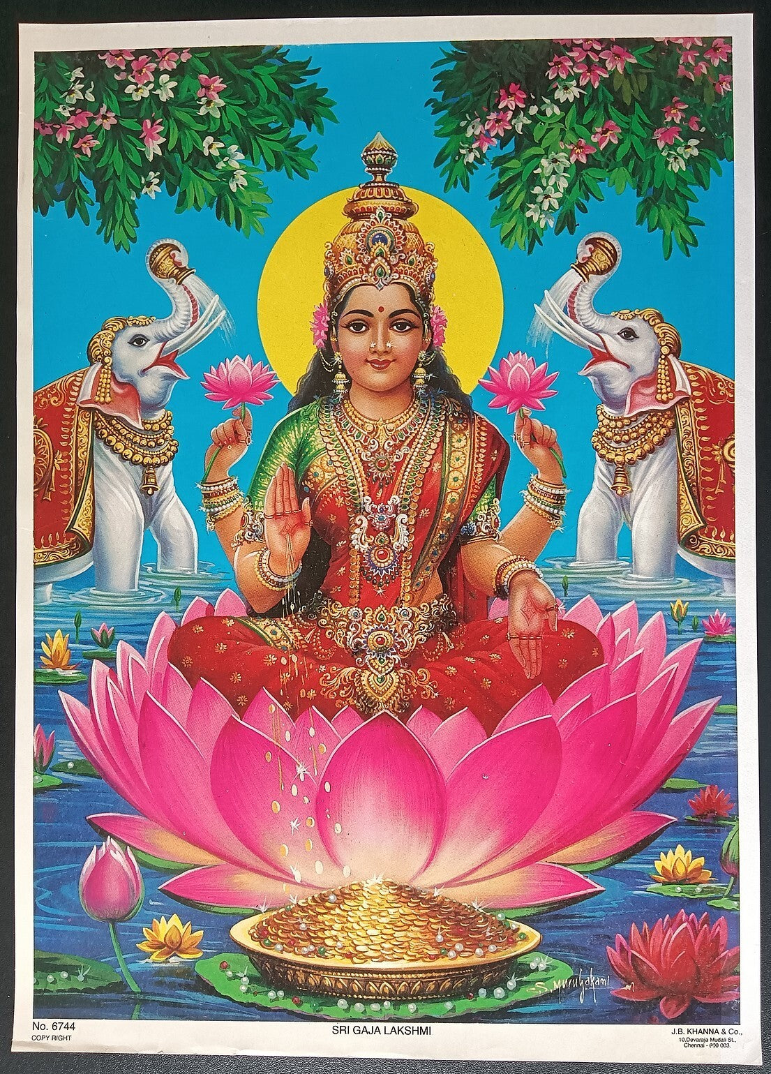 India Hindu Gods Poster SRI GAJA LAXSHMI 9"x13" inches by J.B. KHANNA