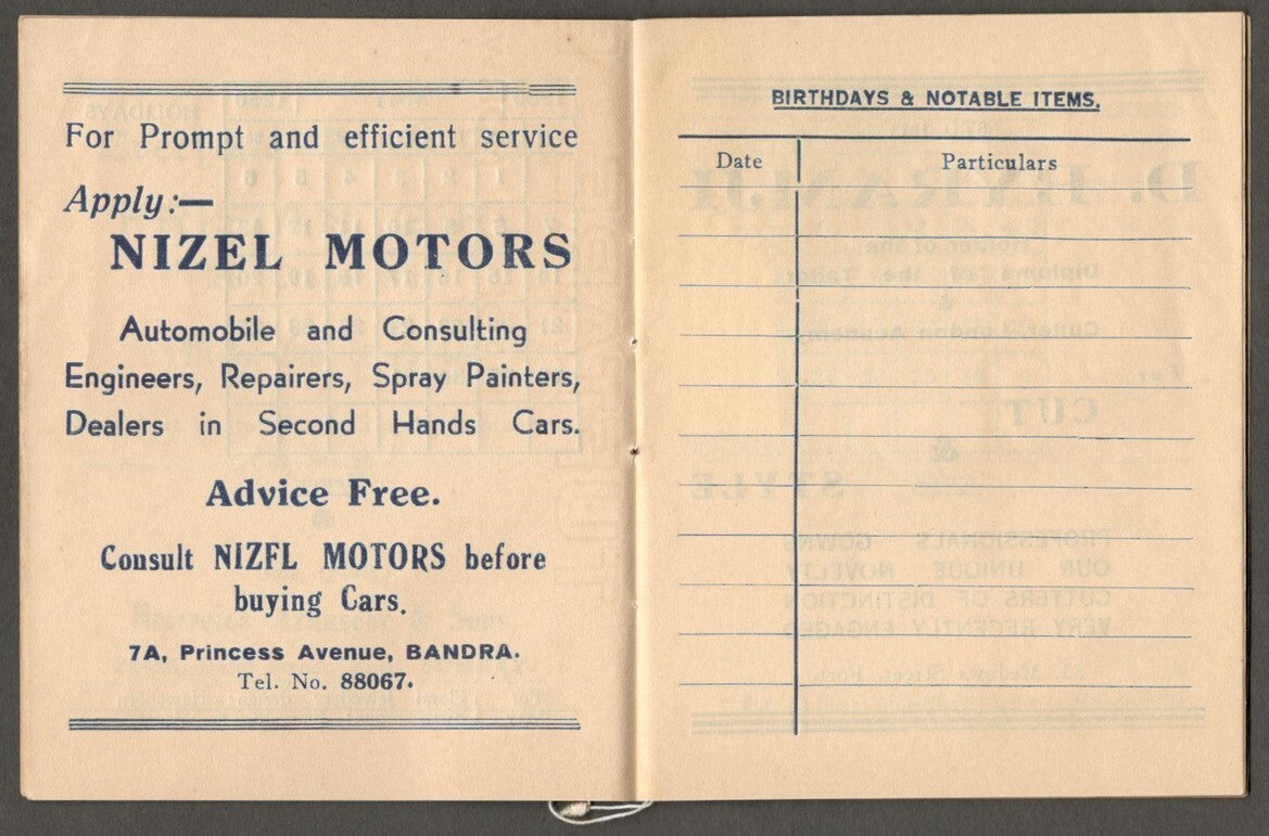 (AOP) India 1950 promotional dairy The Indian States & Estern Agency WIRELESS