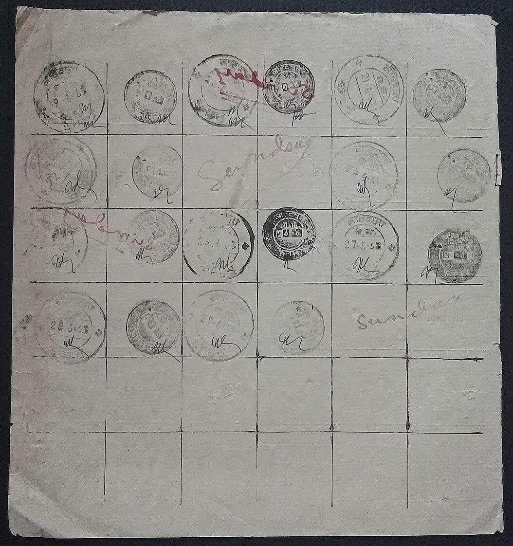 India 1957-68 Post Office daily postmark proof impression sheets (18)