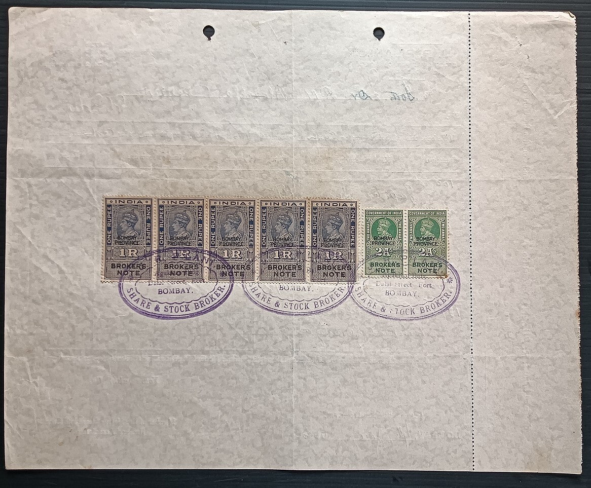 India KGV & KGVI Broker's Note x 7 on 1946 contract note