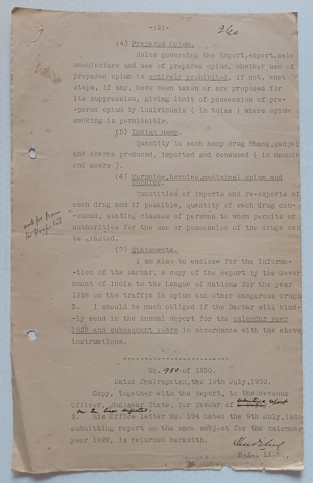 AOP India Official correspondence - OPIUM & OTHER DANGEROUS DRUG 1930