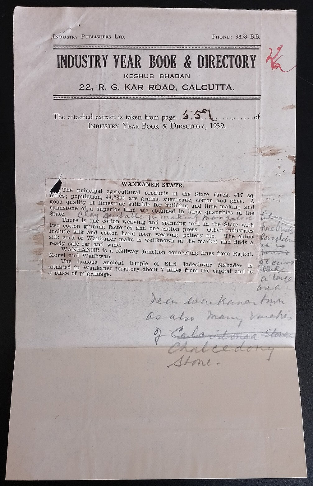 AOP India correspondence - INDUSTRY YEAR BOOK & DIRECTORY 1939