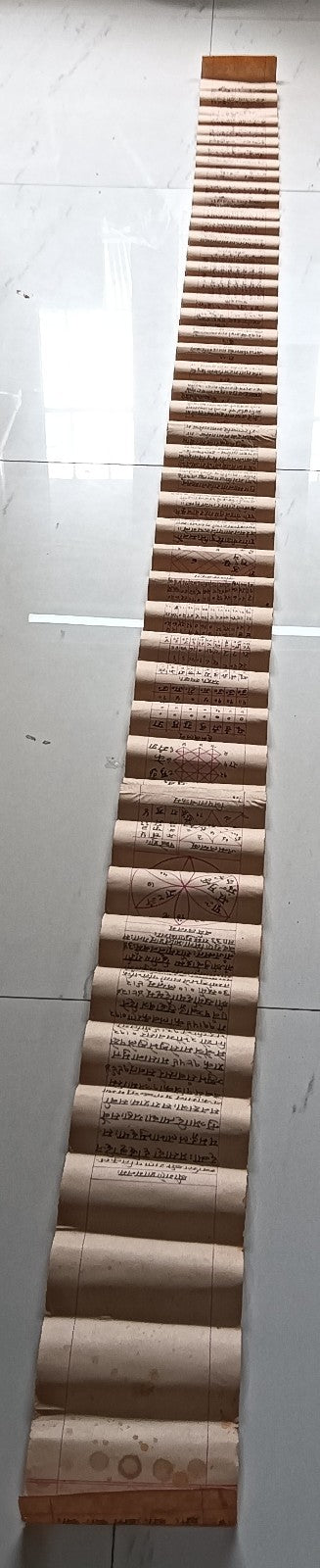 India vintage hand drawn handwritten Hindu horoscope scroll 6 x 112 inches