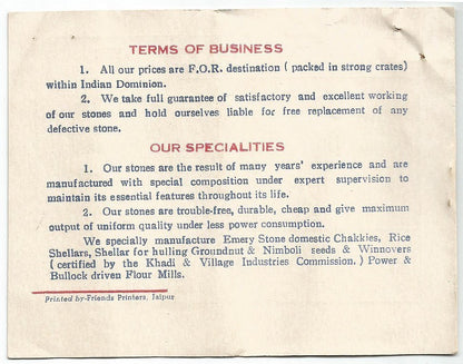 India 1958 illustrated price list of Emery Grinding stones