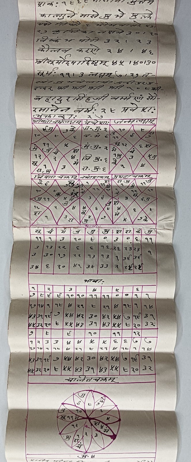 India vintage hand drawn handwritten Hindu horoscope scroll 9 x 104 inches