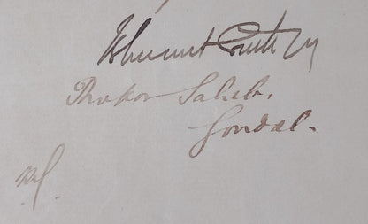 AOP India 1900 letter signed Maharaja of Gondal Bhagwatsinhji