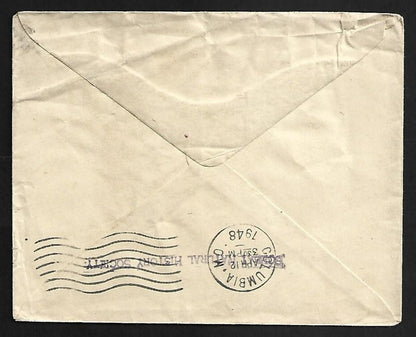 AOP India KGVI 1 1/2a envelope uprated KGVI 2a block to USA redirected