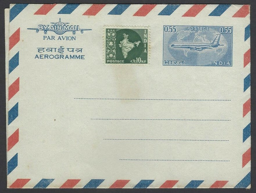 India 0.55 air letter uprated 10np Map unused HG #FG36
