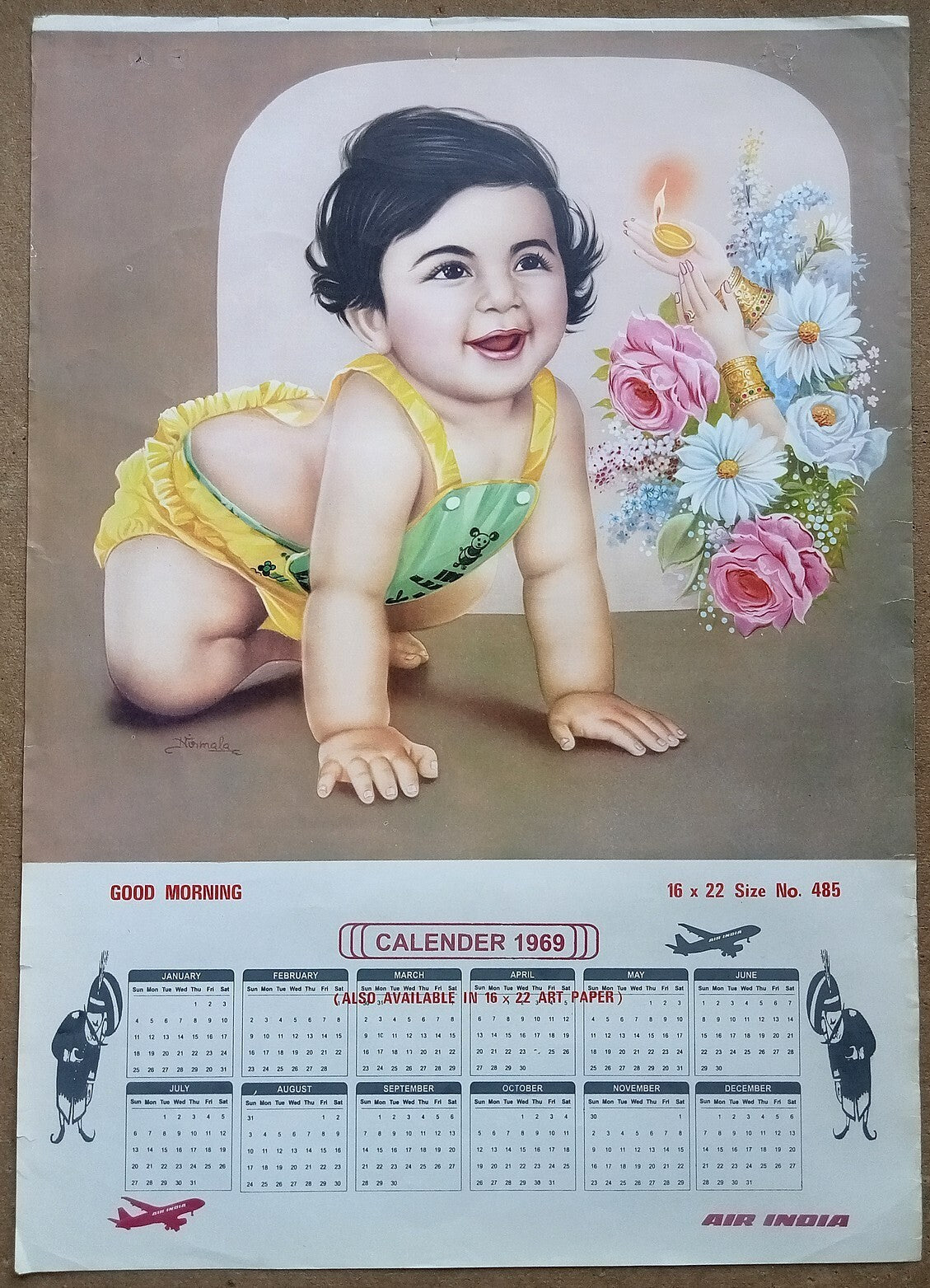 AIR INDIA 1969 poster calender 485 - GOOD MORNING - ARTIST : NIRMALA - R