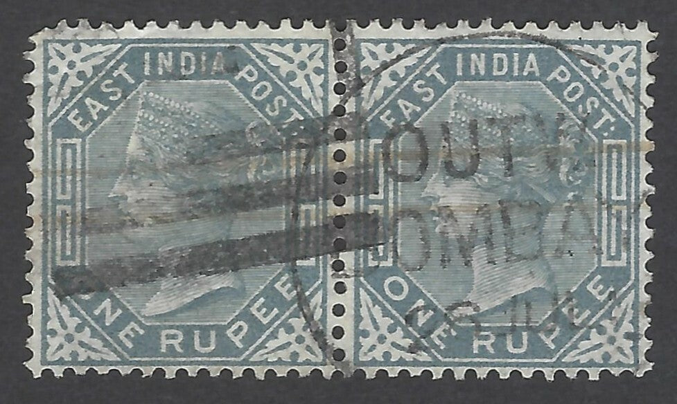 AOP ZAZ India QV Queen Victoria 1874 1R slate used pair SG 79 £80