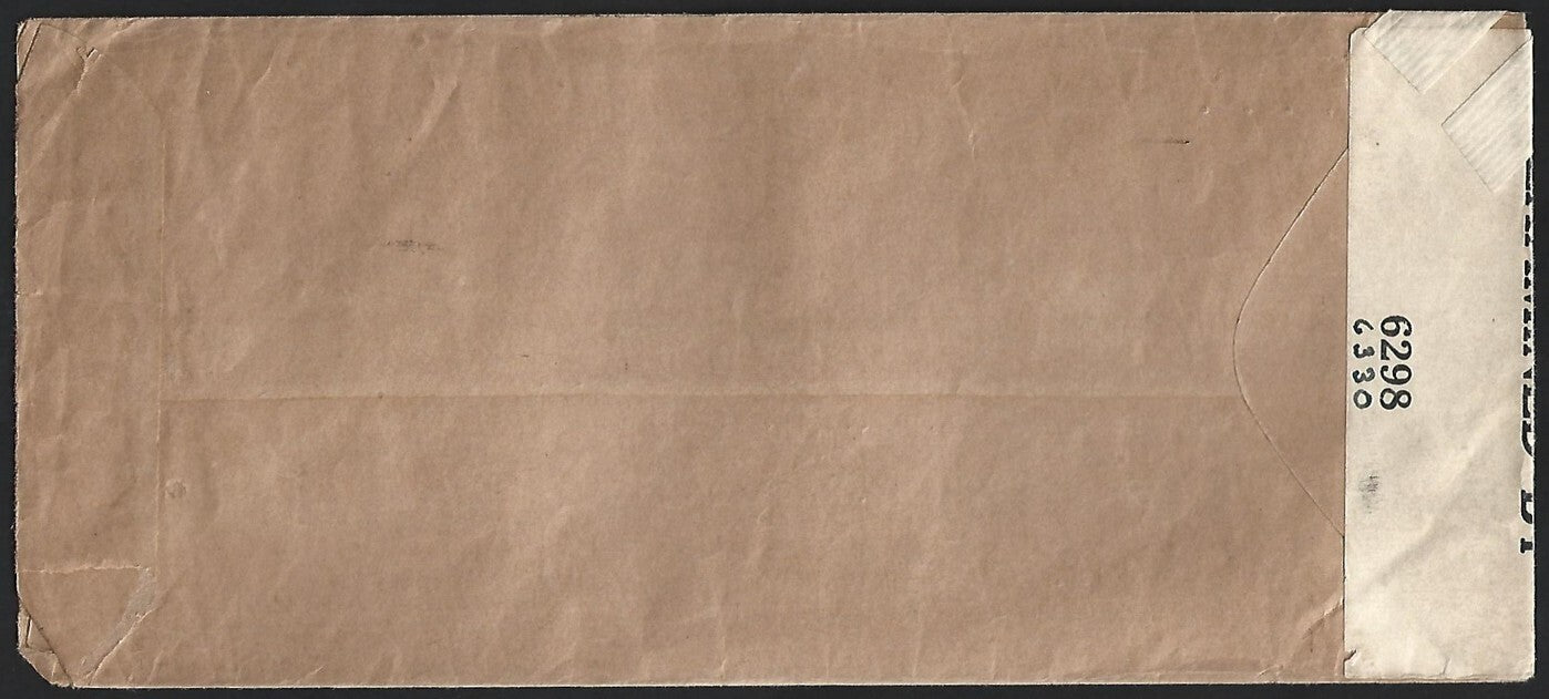 (AOP) India WW2 KGVI 1942 censored cover to US