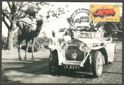 India souvenir VINTAGE CARS card ROLLS ROYCE PHANTOM II & a camel