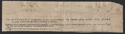 India 1900 Telegraph Telegram receipt with SANS SERIF 2RUPEES on 2R8a