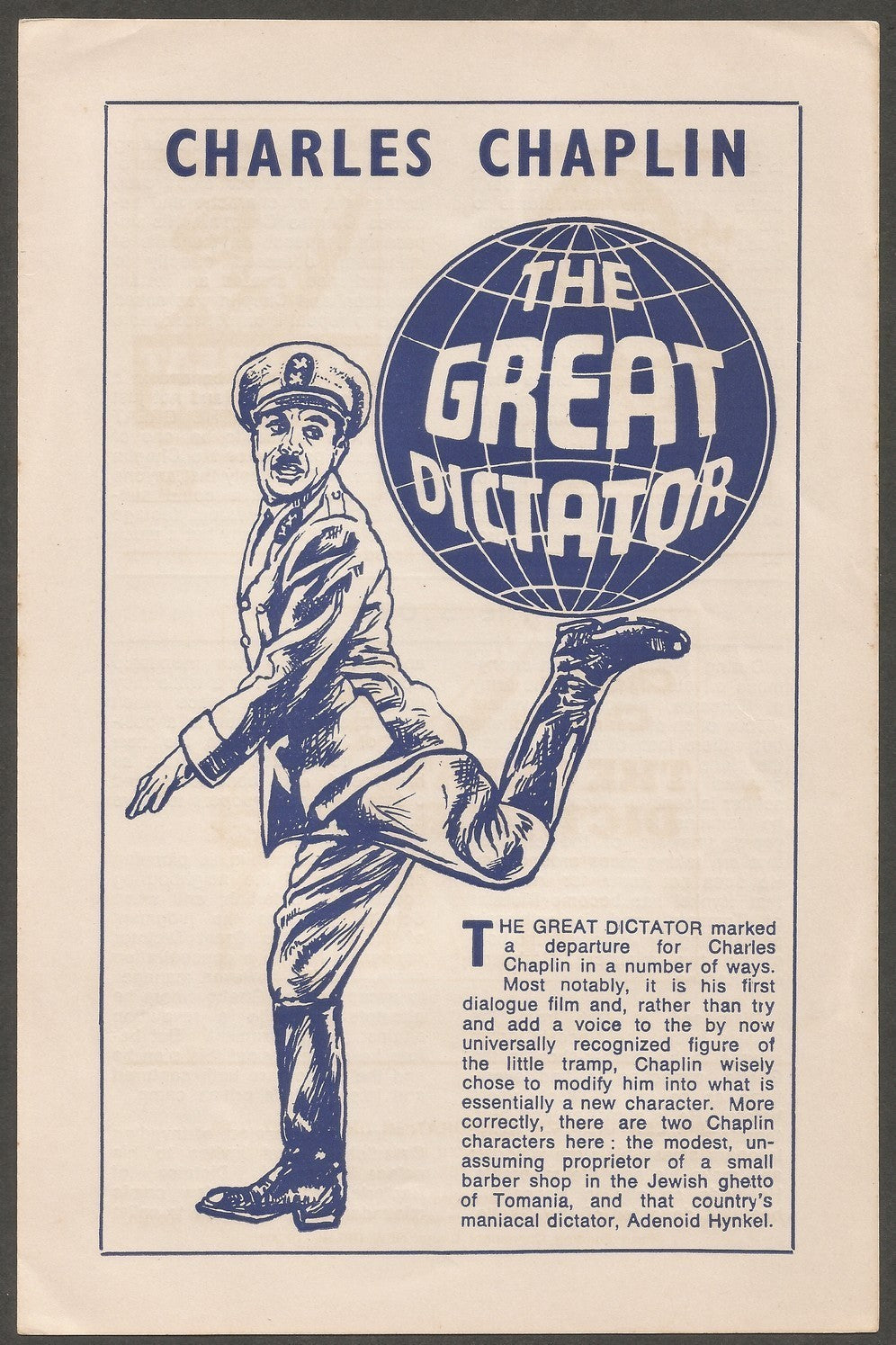 India herald for 1970s release of 1940 THE GREAT DICTATOR Chalie Chaplain
