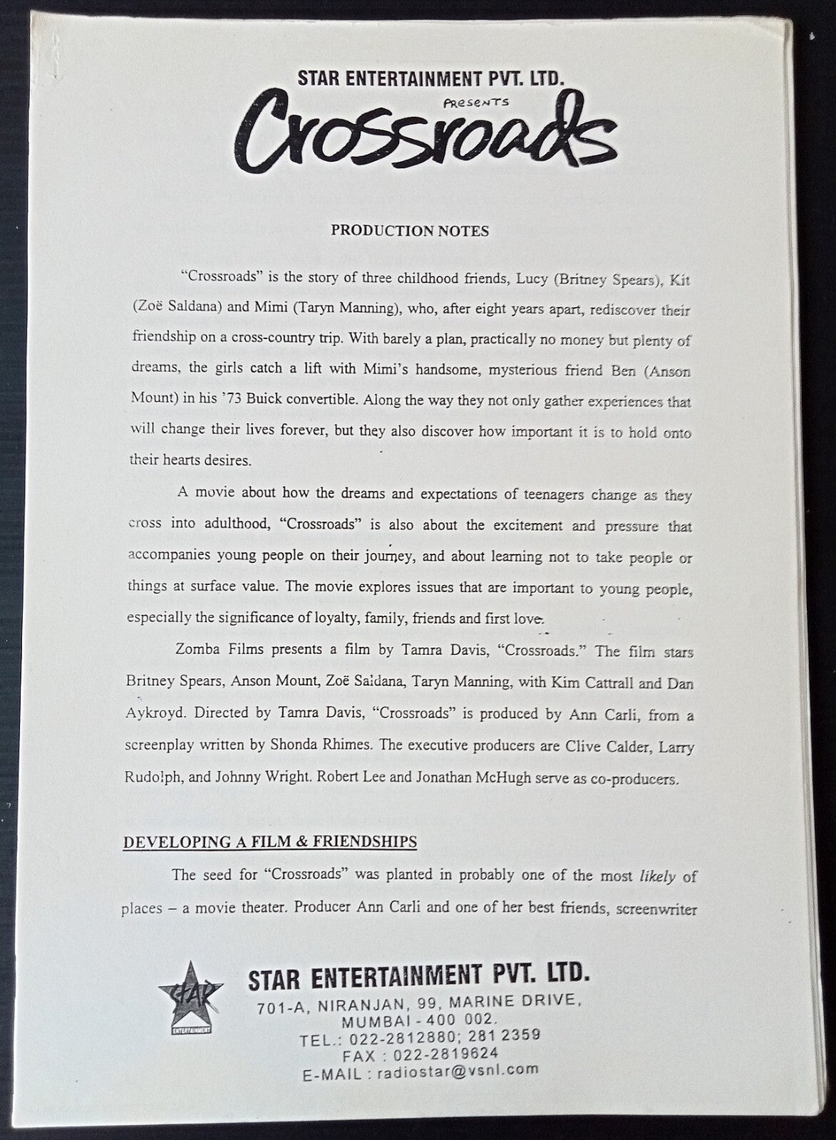 Britney Spears India visit promoter's file incl. tickets, promotional items etc