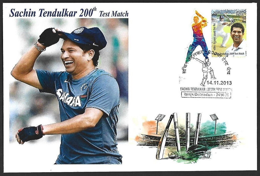 CRICKET India 2013 Sachin Tendulkar 200th Test private FDC with diecut label