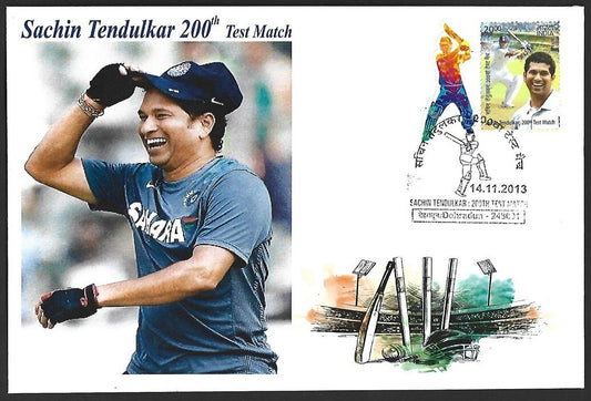 CRICKET India 2013 Sachin Tendulkar 200th Test private FDC with diecut label