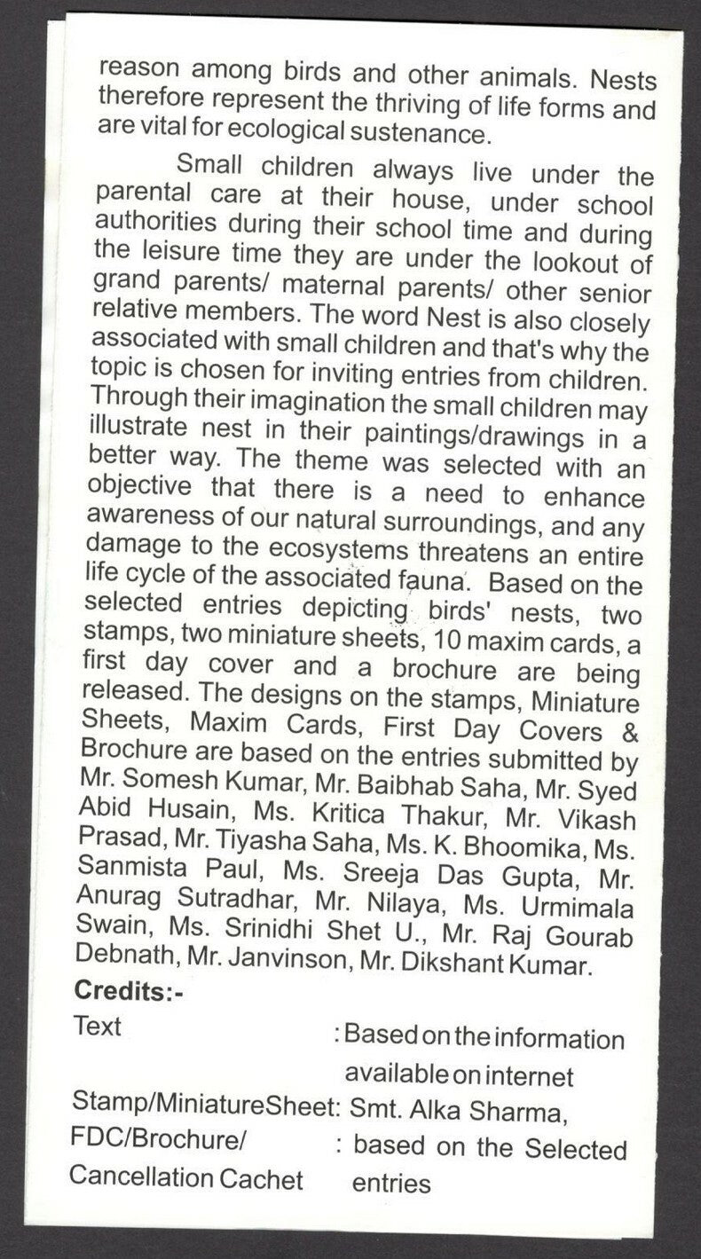 India 2017 CHILDREN'S DAY Birds & Nests set 2 MS used on 2 information brochures