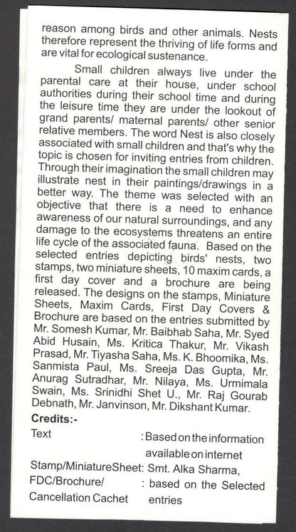 India 2017 CHILDREN'S DAY Birds & Nests set 2 MS used on 2 information brochures