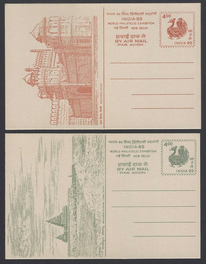 India 1989 Archeological Wonders set of 7 pictoral Air Mail postal cards
