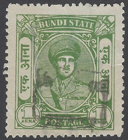 AOP India Rajasthan State ovpt on Bundi 1a green wi black ovpt unused. SG 3a £65