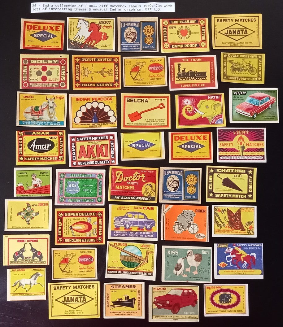 Collection of vintage matchbox labels India unusual graphics 900+ different