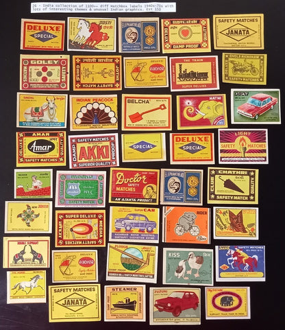 Collection of vintage matchbox labels India unusual graphics 900+ different