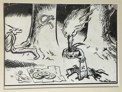 India Cartoonist CHAKOR artwork Fleeing Communism 11" x 8.2"