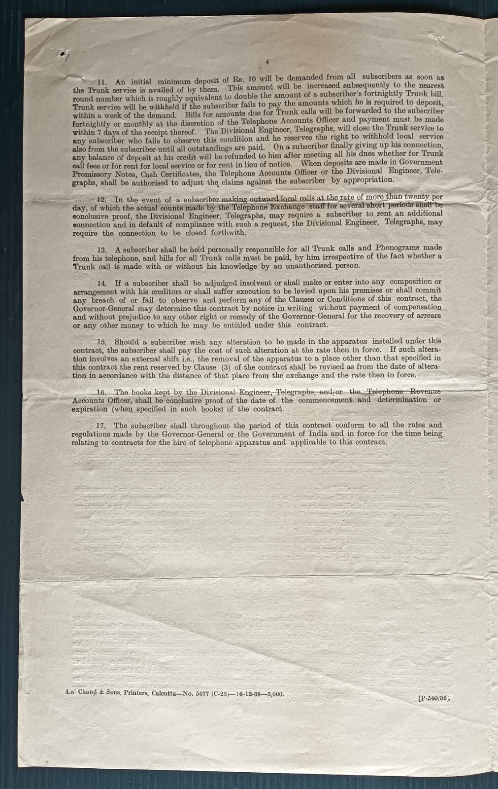 India 1939 SHILLONG Telephone Circuit set up application & terms
