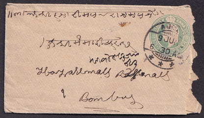 India 1910 cover canc AJMER with 3 stars dc