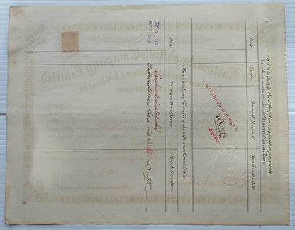 India THE KASTOORCHAND MILLS 1914 share certificate signed FE Dinshaw