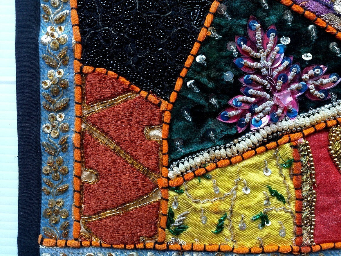 Vintage multipurpose Indian mat wi hand embroidery, sequins, beads, zari, etc