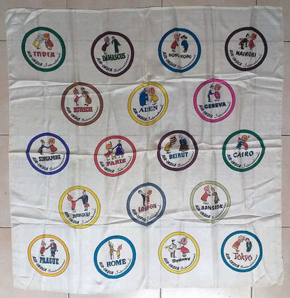 Air India vintage wall hanging showing all 18 coasters 35 x 35 inches