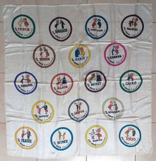 Air India vintage wall hanging showing all 18 coasters 35 x 35 inches