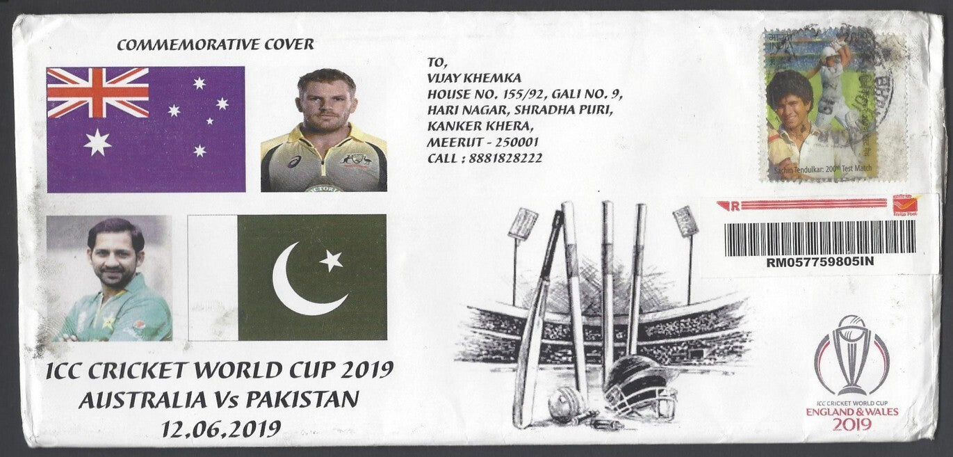 AOP India 2019 CRICKET World Cup Australia vs Pakistan Special cover