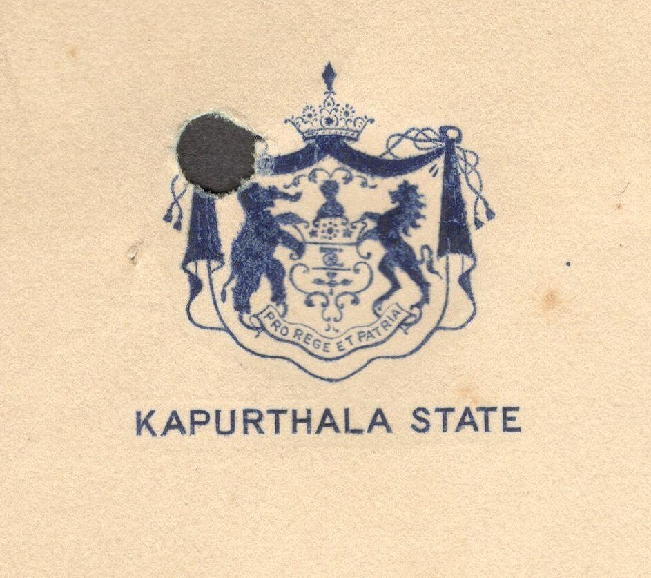 India 1946 crested letter KAPURTHALA STATE CHIEF MINISTER signed