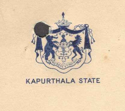 India 1946 crested letter KAPURTHALA STATE CHIEF MINISTER signed