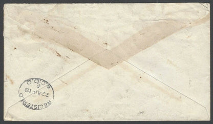 India QV 2a6p yellow envelope uprated KGV 1/2a used 1918 to England