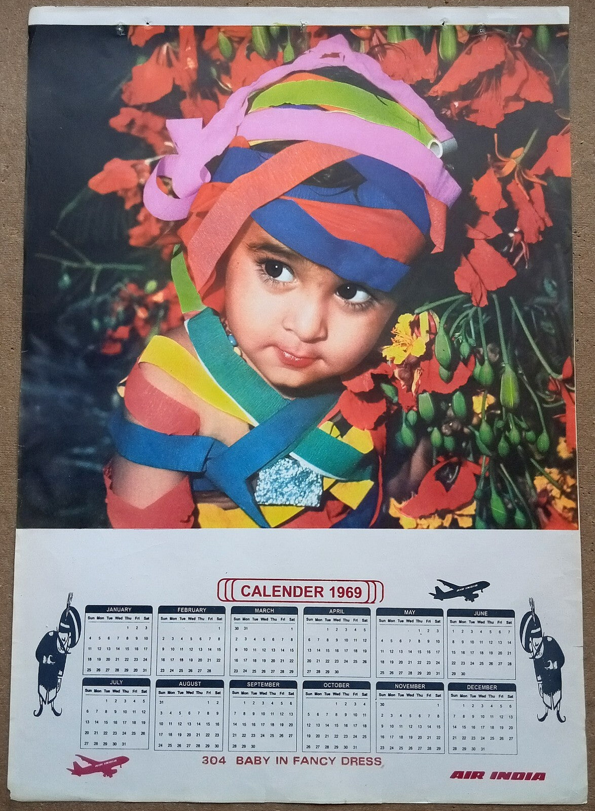 AIR INDIA 1969 poster calender 304 - BABY IN FANCY DRESS - R