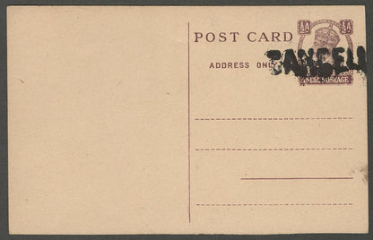 AOP India KGVI King George VI 1/2a postal card with part CANCELLED overprint