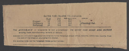 AOPIMT India 1908 telegraph receipt wi intalgio J hs
