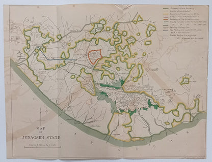 AOP India 1910 MAP of Junagadh State 33 x 42cm